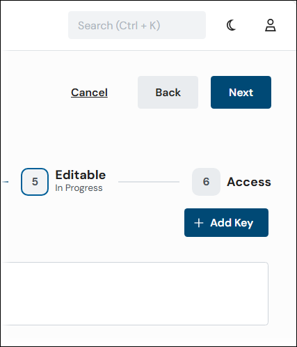 The Add Key button on the Editable page of the Create New Search process.